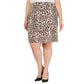 Bar III Women's Zippered Animal Print Above the Knee Wear to Work Pencil Skirt Brown Size 2X