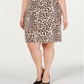 Bar III Women's Zippered Animal Print Above the Knee Wear to Work Pencil Skirt Brown Size 2X