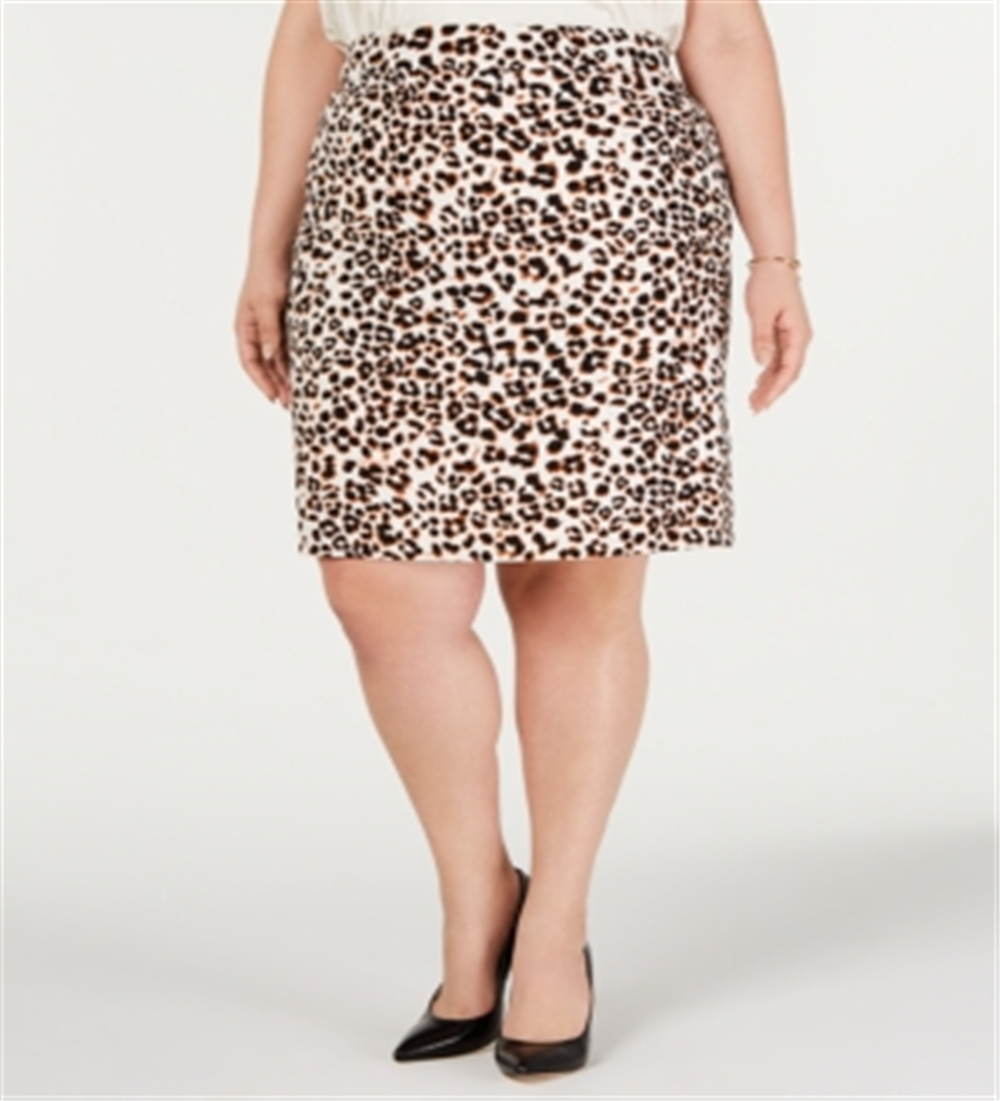 Bar III Women's Zippered Animal Print Above the Knee Wear to Work Pencil Skirt Brown Size 2X