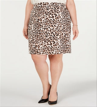 Bar III Women's Zippered Animal Print Above the Knee Wear to Work Pencil Skirt Brown Size 2X
