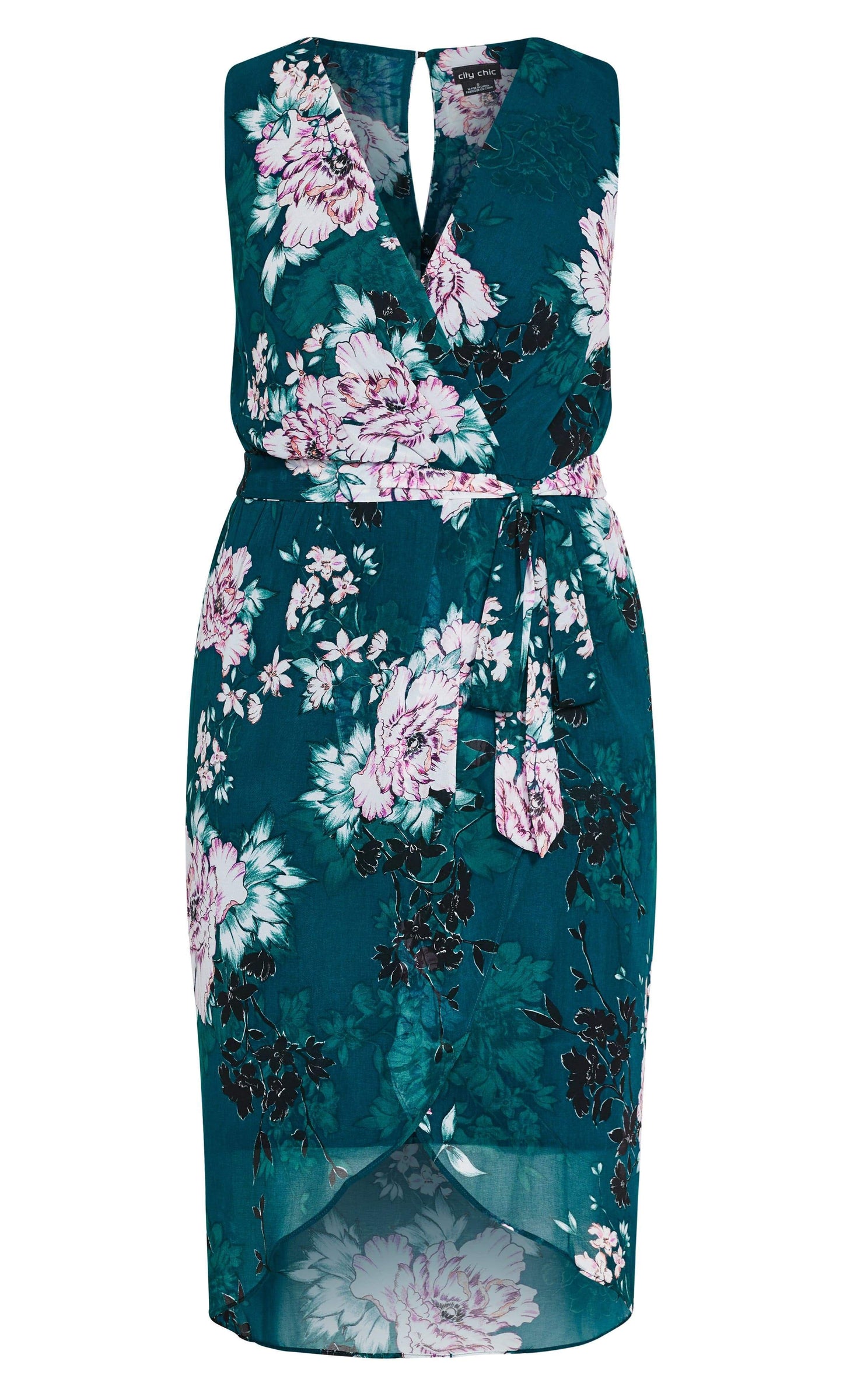 City Chic Trendy Women's Plus Size Floral-Print Faux-Wrap Dress Green Size S P