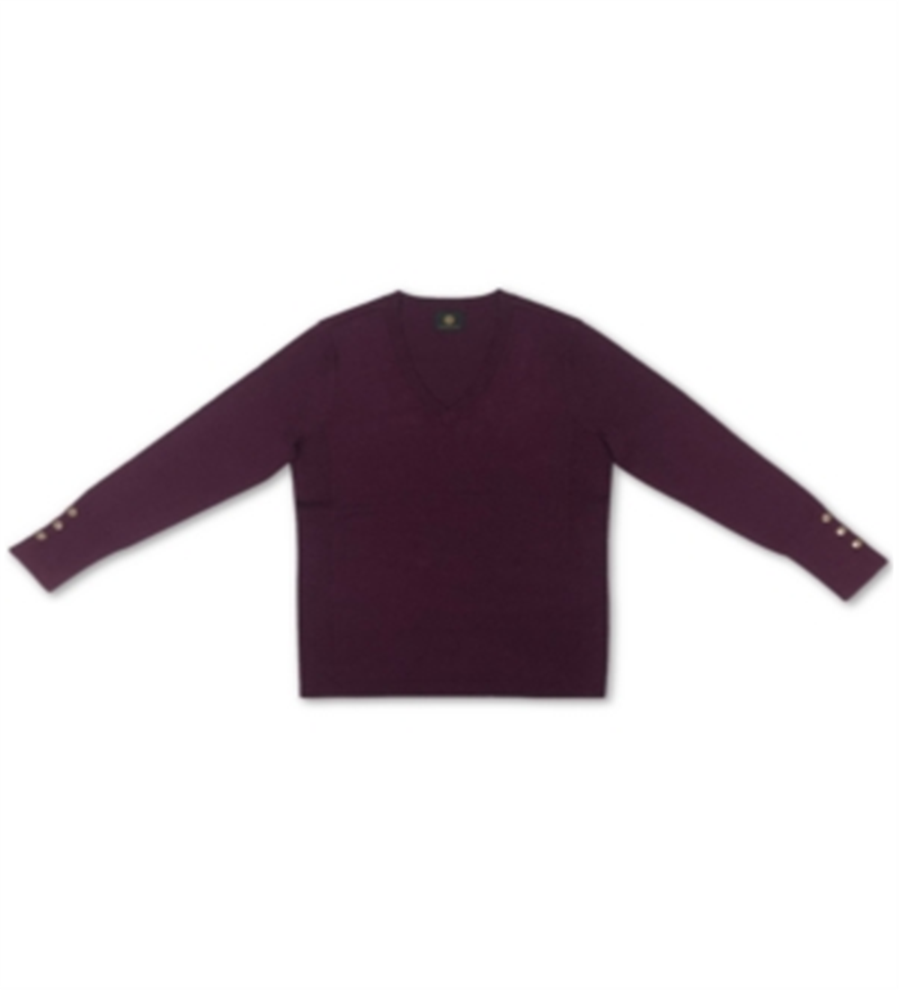 JM Collection Women's Button-Cuff V-Neck Pullover Sweater  Purple Size 2XL