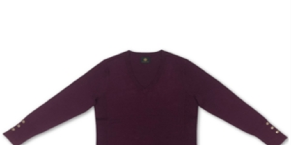 JM Collection Women's Button-Cuff V-Neck Pullover Sweater  Purple Size 2XL