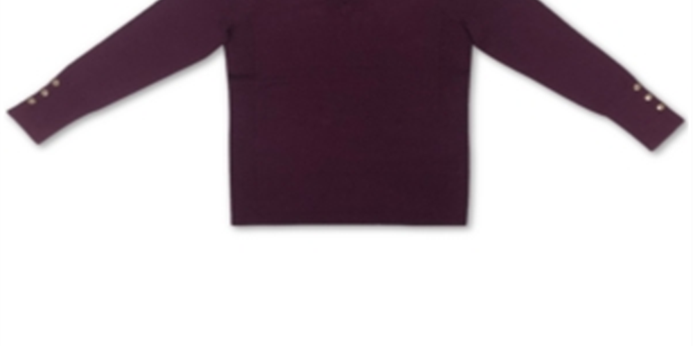 JM Collection Women's Button-Cuff V-Neck Pullover Sweater  Purple Size 2XL