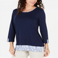 Karen Scott Women's Printed Trim Top Blue Size Petite XL