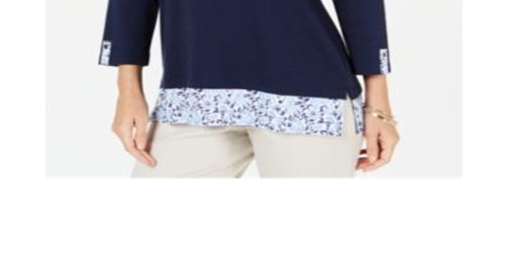 Karen Scott Women's Printed Trim Top Blue Size Petite XL