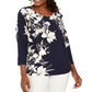 JM Collection Women's Printed Rhinestone Dolman Sleeve Top Blue Size S