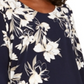 JM Collection Women's Printed Rhinestone Dolman Sleeve Top Blue Size S