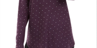 INC Women's Embellished Long Sleeve Jewel Neck Hi-Lo Sweater Purple Size S