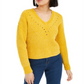 Bar III Women's Eyelet V Neck Crop Sweater Gold Size X-Small