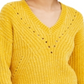 Bar III Women's Eyelet V Neck Crop Sweater Gold Size X-Small