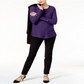 Alfani Women's Ribbed Snap-Detail Sweater Batik Amethyst Purple Size 2XL