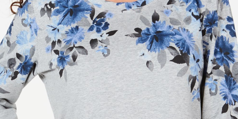 Karen Scott Women's Printed 3/4 Sleeve Sweatshirt Gray Size Petite S