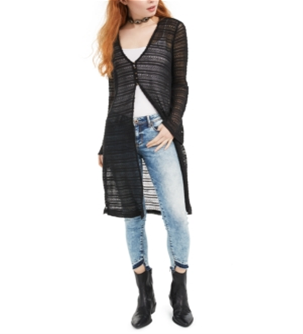 American Rag Junior's Crochet TrimOpen Knit Duster Cardigan Classic Black Size M