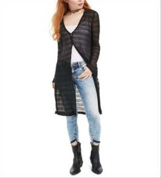 American Rag Junior's Crochet TrimOpen Knit Duster Cardigan Classic Black Size M