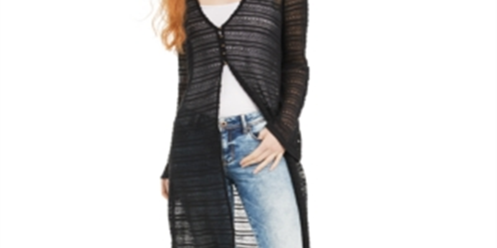 American Rag Junior's Crochet TrimOpen Knit Duster Cardigan Classic Black Size M