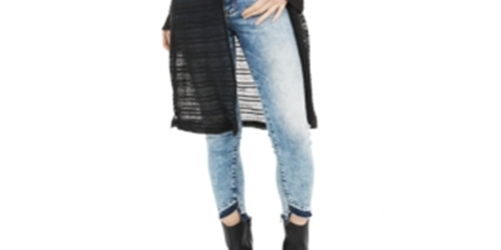 American Rag Junior's Crochet TrimOpen Knit Duster Cardigan Classic Black Size M