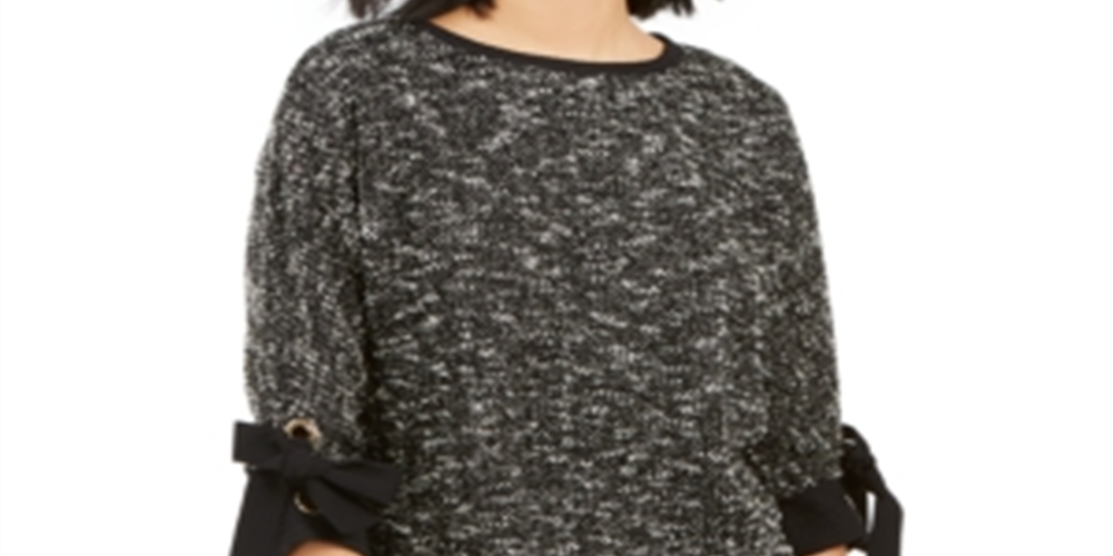 Charter Club Women's 3/4-Sleeve Bow-Trim Top  Black Size XS