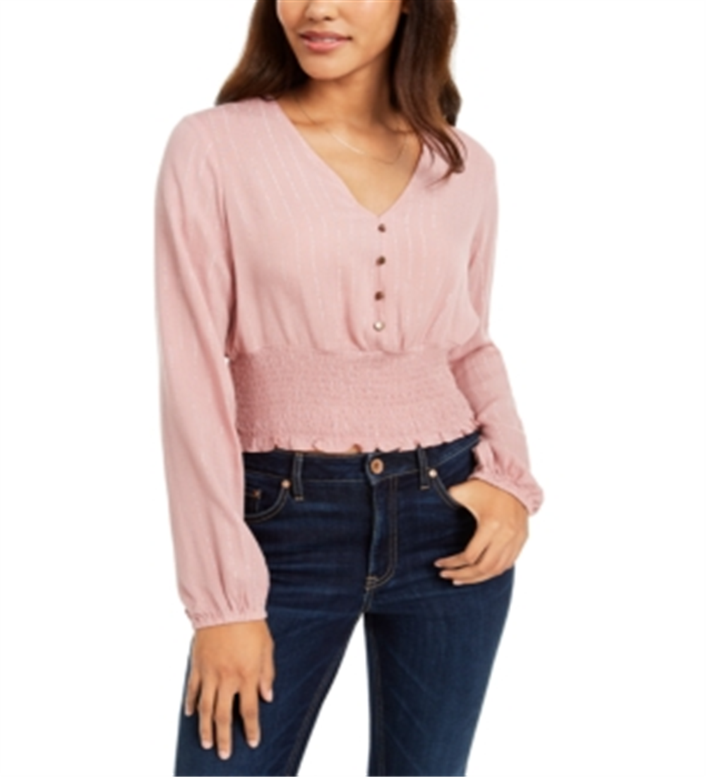 Gypsies & Moondust Junior's Shine Smocked Blouse Pink Size L