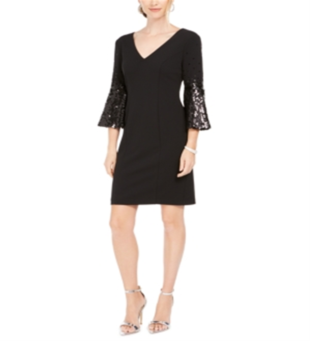 Women's Vince Camuto Sequin Flare Sleeve Cocktail Dress Black Size 12