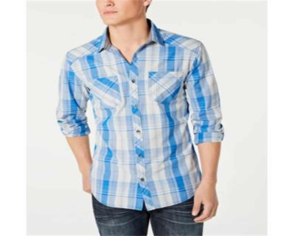 INC International Concepts Men's Aaron Plaid Shirt Blue Size X-Small