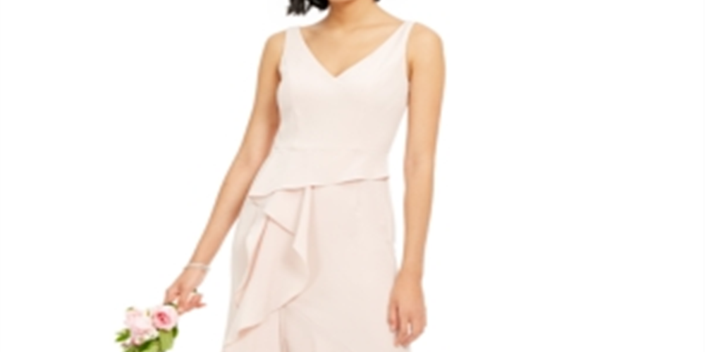 Adrianna Papell Women's V Neck Full Length Hi Lo Formal Dress Pink Size 6