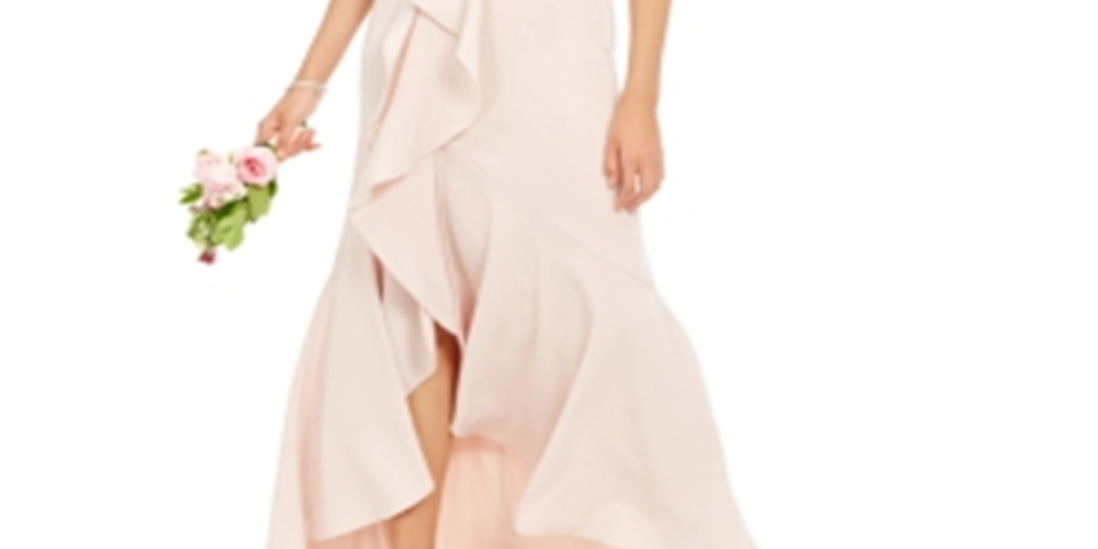 Adrianna Papell Women's V Neck Full Length Hi Lo Formal Dress Pink Size 6