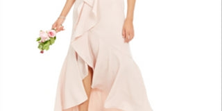 Adrianna Papell Women's V Neck Full Length Hi Lo Formal Dress Pink Size 6