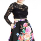 B. Darlin Women's Lace Floral Long Sleeve Jewel Neck Full Length Formal Fit Flare Dress Black Size 15-16
