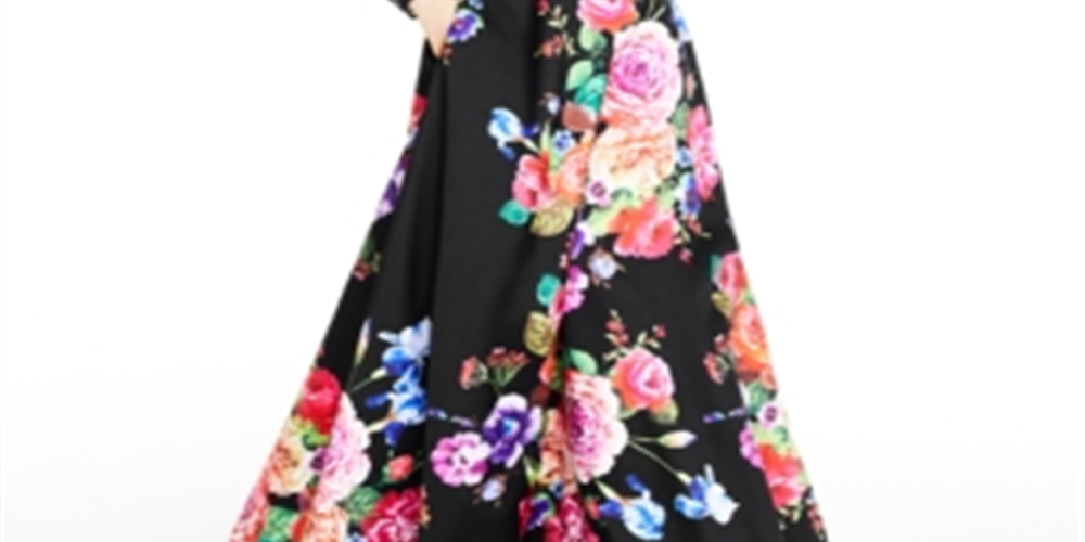 B. Darlin Women's Lace Floral Long Sleeve Jewel Neck Full Length Formal Fit Flare Dress Black Size 15-16