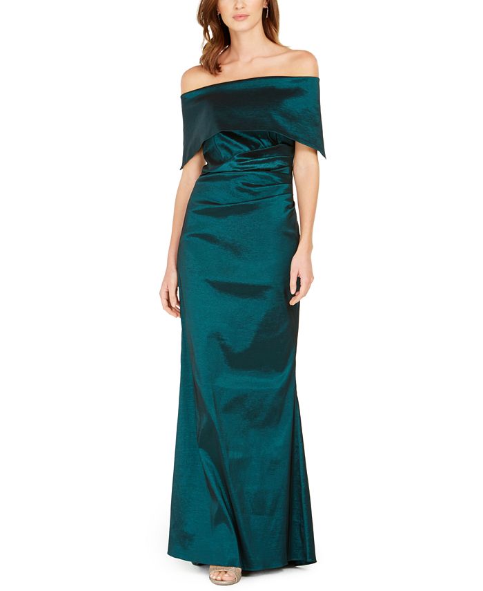 Vince Camuto Women's Satin Foldover Off the Shoulder Gown Green Size 6