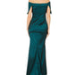 Vince Camuto Women's Satin Foldover Off the Shoulder Gown Green Size 6