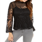 Style & Co Women's Lace Bell Sleeve Top Black Size Small
