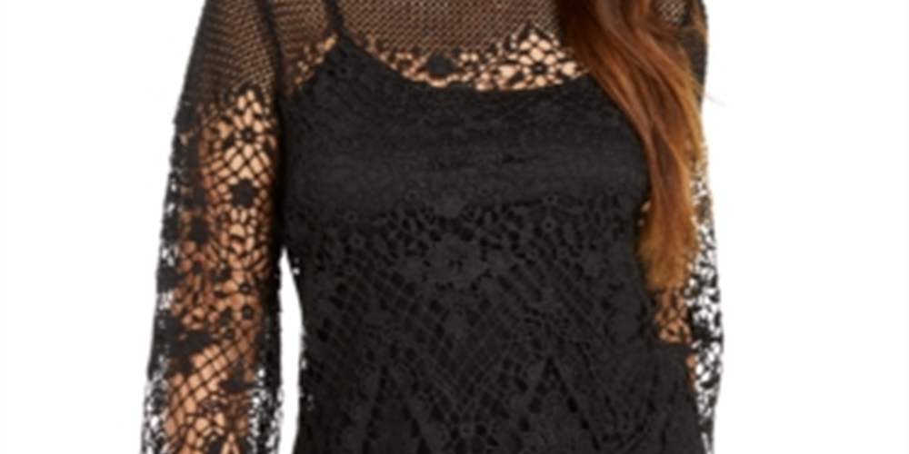 Style & Co Women's Lace Bell Sleeve Top Black Size Small