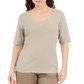 Karen Scott Button-Detail V-Neck Top Brown Size M