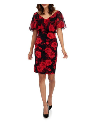 Connected Apparel Women's Petite Rose Flounce Sleeve Dress Red Size 10 P
