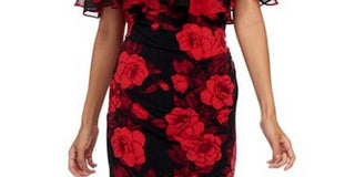 Connected Apparel Women's Petite Rose Flounce Sleeve Dress Red Size 10 P