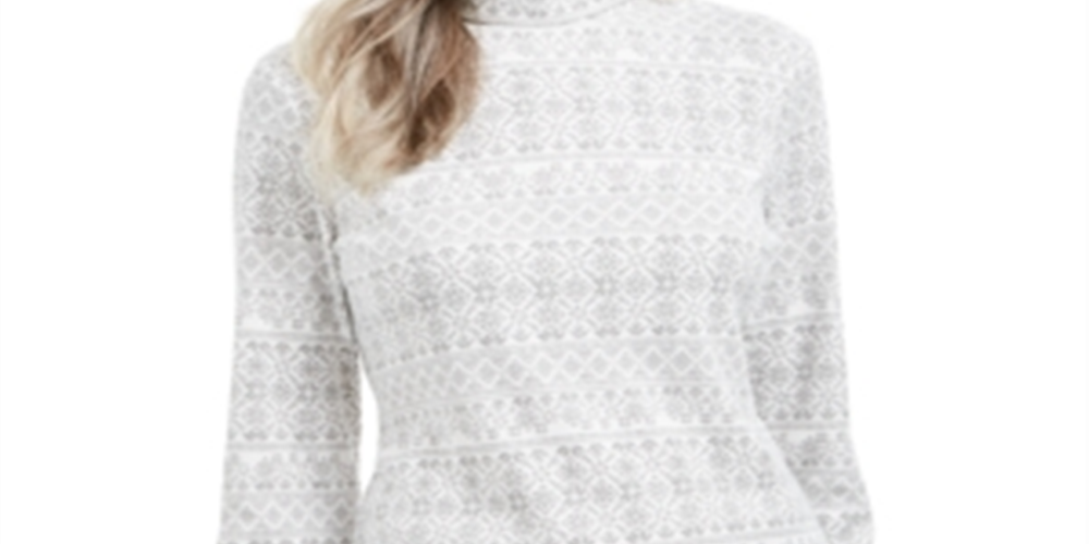 Karen Scott Fair Isle Printed Turtleneck Top  - Winter White Size XS