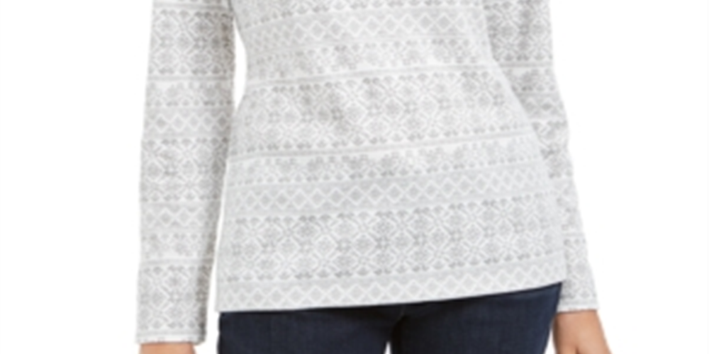Karen Scott Fair Isle Printed Turtleneck Top  - Winter White Size XS