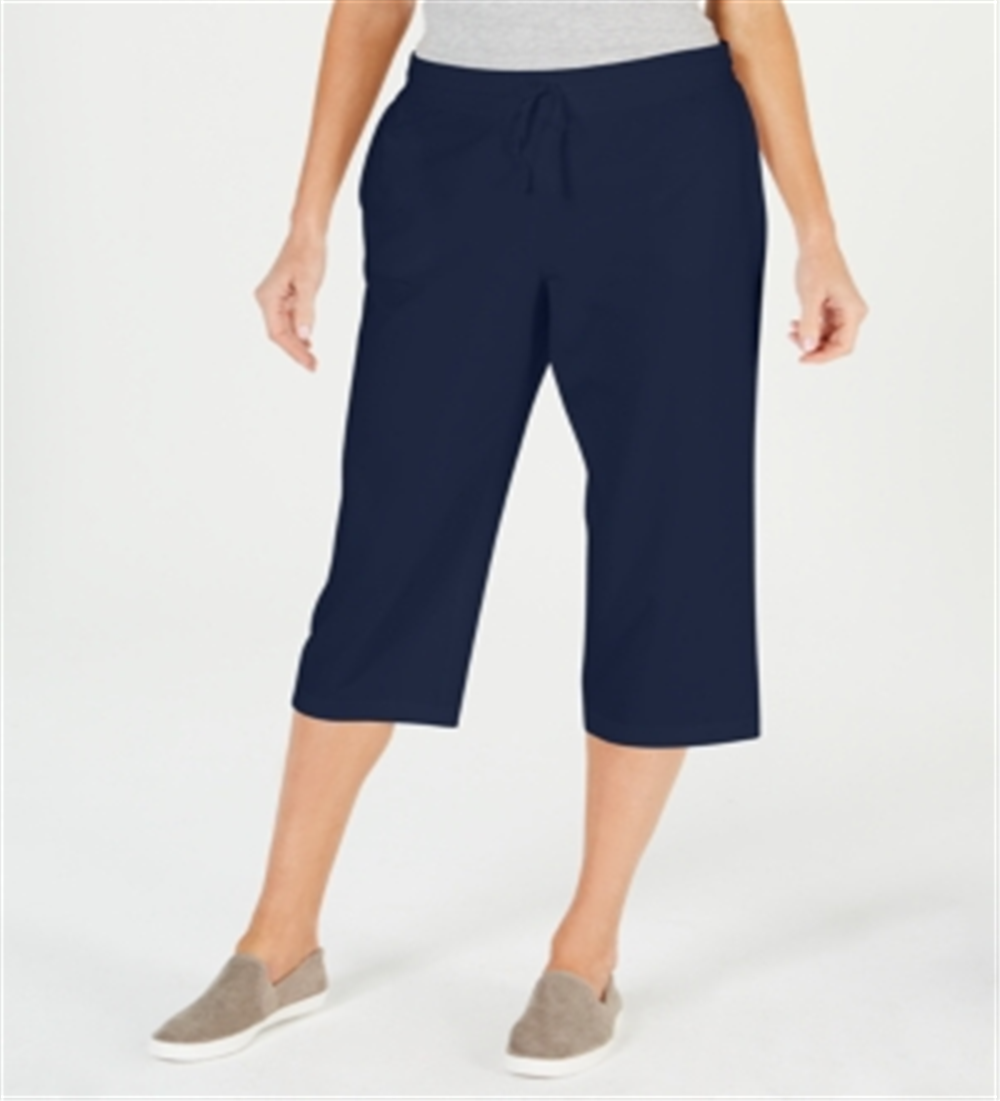 Karen Scott Knit Drawstring Capri Pants - Intrepid Blue Size S