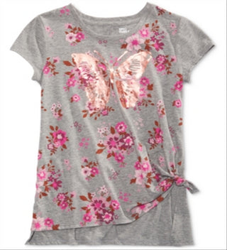 Epic Threads Big Girl's Butterfly Side Tie T-Shirt Gray Size Small