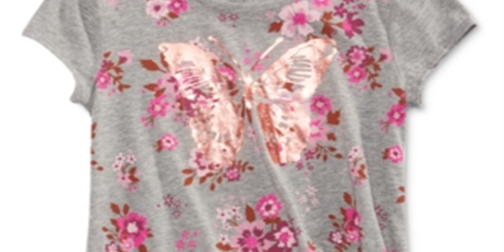 Epic Threads Big Girl's Butterfly Side Tie T-Shirt Gray Size Small