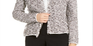 Alfani Women's Sweater Fringe Tweed Fly Away Cardigan Black Size Medium