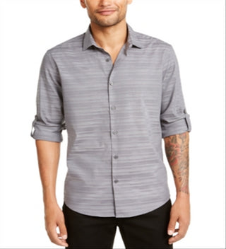 Alfani Men's Linear Dobby Shirt Gray Size XXX-Large