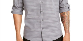 Alfani Men's Linear Dobby Shirt Gray Size XXX-Large