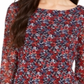 Charter Club Women's Sheer Sleeve Floral Print Top Red Size XS