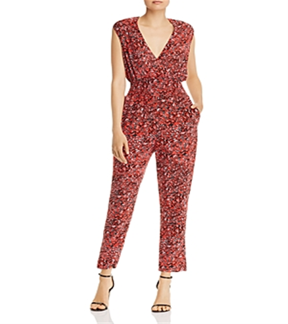 Aqua Women's Leopard Print Surplice Jumpsuit Red Size Small