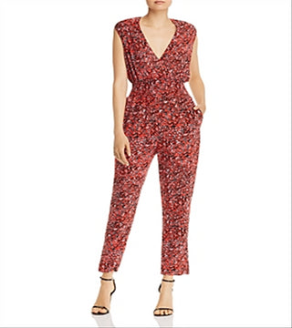 Aqua Women's Leopard Print Surplice Jumpsuit Red Size Small