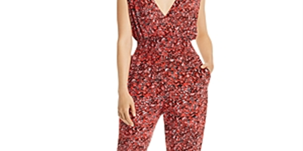 Aqua Women's Leopard Print Surplice Jumpsuit Red Size Small