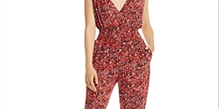 Aqua Women's Leopard Print Surplice Jumpsuit Red Size Small